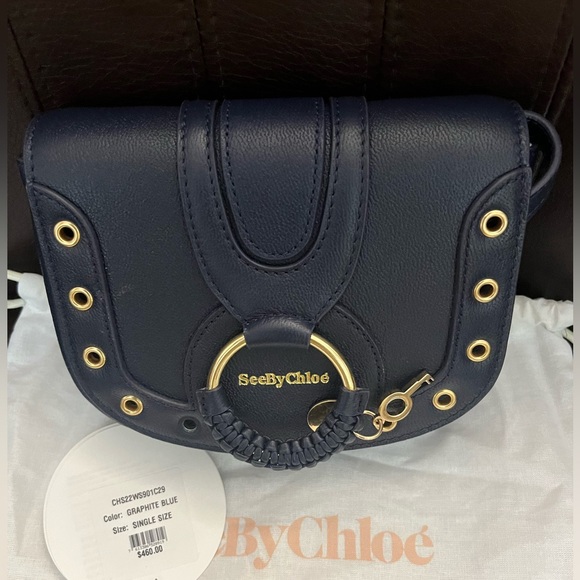 See By Chloe Handbags - See By Chloe SBC Studded HANA Mini Saddle Crossbody LimitedEdition GraphiteBlue